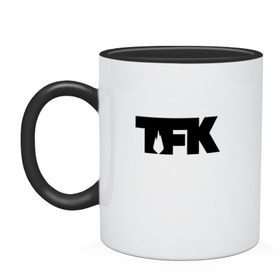 Кружка двухцветная с принтом TFK logo black в Кировске, керамика | объем — 330 мл, диаметр — 80 мм. Цветная ручка и кайма сверху, в некоторых цветах — вся внутренняя часть | tfk | thousand foot krutch