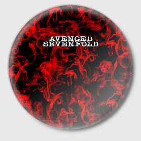 Значок с принтом Avenged Sevenfold в Кировске,  металл | круглая форма, металлическая застежка в виде булавки | Тематика изображения на принте: avenged sevenfold | metal | rock | sevenfold | группа | отомщенный | отомщенный семикратно | рок | рокеры