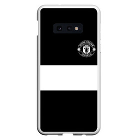 Чехол для Samsung S10E с принтом FC Manchester United в Кировске, Силикон | Область печати: задняя сторона чехла, без боковых панелей | black   white | england | football | logo | manchester united | sport | англия | арт | лига | лого | манчестер юнайтед | спорт | текстура | фк | футбол | футбольный клуб | черно белый | эмблема