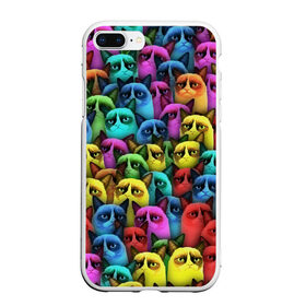Чехол для iPhone 7Plus/8 Plus матовый с принтом Разноцветные сердитые коты в Кировске, Силикон | Область печати: задняя сторона чехла, без боковых панелей | cat | grumpy | грустный | злой | кот | кошка | мем | паттерн | радуга