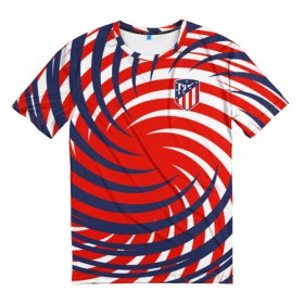 Мужская футболка 3D с принтом Atletico Madrid в Кировске, 100% полиэфир | прямой крой, круглый вырез горловины, длина до линии бедер | атлетико мадрид | полосы | эмблема