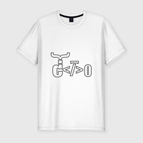 Мужская футболка премиум с принтом Велосипед программиста в Кировске, 92% хлопок, 8% лайкра | приталенный силуэт, круглый вырез ворота, длина до линии бедра, короткий рукав | велосипед | код | программирование | программист | символы