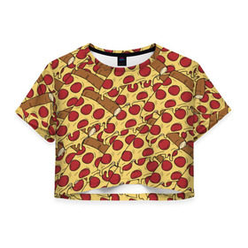 Женская футболка 3D укороченная с принтом Pizza в Кировске, 100% полиэстер | круглая горловина, длина футболки до линии талии, рукава с отворотами | cheese | fast food | food | junk food | pizza | еда | пицца | сыр | фастфут