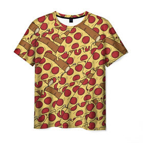 Мужская футболка 3D с принтом Pizza в Кировске, 100% полиэфир | прямой крой, круглый вырез горловины, длина до линии бедер | cheese | fast food | food | junk food | pizza | еда | пицца | сыр | фастфут