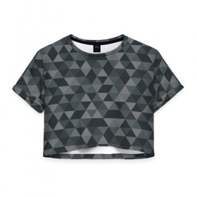 Женская футболка 3D укороченная с принтом Hipster gray в Кировске, 100% полиэстер | круглая горловина, длина футболки до линии талии, рукава с отворотами | абстракция | белый | мозаика | ромб | серый | треугольник | узор | хипстер | черный | яркий