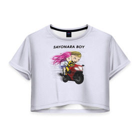 Женская футболка 3D укороченная с принтом Sayonara boy в Кировске, 100% полиэстер | круглая горловина, длина футболки до линии талии, рукава с отворотами | 