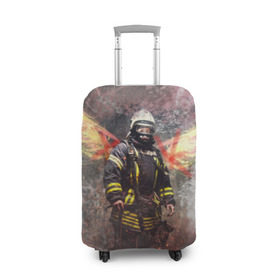 Чехол для чемодана 3D с принтом Пожарный в Кировске, 86% полиэфир, 14% спандекс | двустороннее нанесение принта, прорези для ручек и колес | 