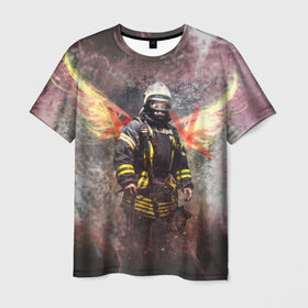 Мужская футболка 3D с принтом Пожарный в Кировске, 100% полиэфир | прямой крой, круглый вырез горловины, длина до линии бедер | 