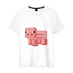 Мужская футболка хлопок с принтом Minecraft Pig в Кировске, 100% хлопок | прямой крой, круглый вырез горловины, длина до линии бедер, слегка спущенное плечо. | minecraft pigminecraft | майнкрафт
