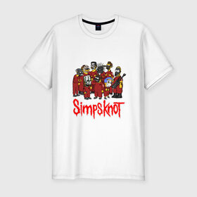 Мужская футболка премиум с принтом SimpsKnot в Кировске, 92% хлопок, 8% лайкра | приталенный силуэт, круглый вырез ворота, длина до линии бедра, короткий рукав | art | bart | homer | metall | rock | simpson | simpsons | slipknot |   группа | арт | барт | гомер | металл | рок | симпсон | симпсоны | слинкнот