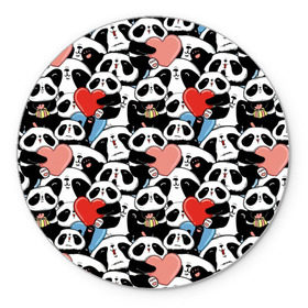 Коврик круглый с принтом Funny Panda в Кировске, резина и полиэстер | круглая форма, изображение наносится на всю лицевую часть | bear | heart | positive | медведь | мишка | орнамент | панда | подарок | позитив | сердечки | сердце | сюрприз | узор