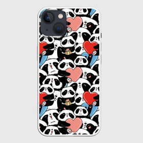 Чехол для iPhone 13 с принтом Funny Panda в Кировске,  |  | bear | heart | positive | медведь | мишка | орнамент | панда | подарок | позитив | сердечки | сердце | сюрприз | узор