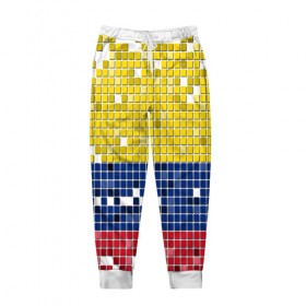 Мужские брюки 3D с принтом Флаг Колумбии в Кировске, 100% полиэстер | манжеты по низу, эластичный пояс регулируется шнурком, по бокам два кармана без застежек, внутренняя часть кармана из мелкой сетки | пиксельный