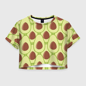 Женская футболка 3D укороченная с принтом Авокадо в Кировске, 100% полиэстер | круглая горловина, длина футболки до линии талии, рукава с отворотами | Тематика изображения на принте: avocado | food | fruit | pattern | vegan | vegetarian | авокадо | веган | вегетарианство | еда | паттерн | правильное питание | фрукт