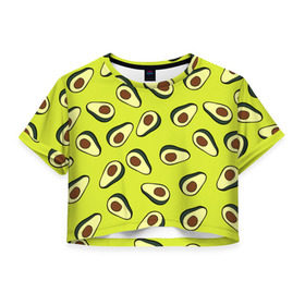 Женская футболка 3D укороченная с принтом Авокадо в Кировске, 100% полиэстер | круглая горловина, длина футболки до линии талии, рукава с отворотами | avocado | food | fruit | pattern | vegan | vegetarian | авокадо | веган | вегетарианство | еда | паттерн | правильное питание | фрукт