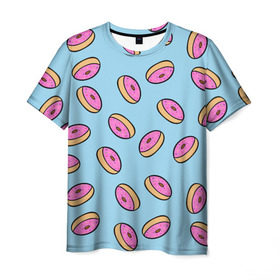 Мужская футболка 3D с принтом Пончики в Кировске, 100% полиэфир | прямой крой, круглый вырез горловины, длина до линии бедер | doughnut | food | pattern | sweet | vegan | vegetarian | веган | вегетарианство | еда | паттерн | пончик | сладкое