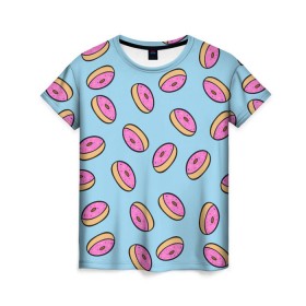 Женская футболка 3D с принтом Пончики в Кировске, 100% полиэфир ( синтетическое хлопкоподобное полотно) | прямой крой, круглый вырез горловины, длина до линии бедер | doughnut | food | pattern | sweet | vegan | vegetarian | веган | вегетарианство | еда | паттерн | пончик | сладкое