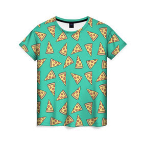Женская футболка 3D с принтом Pizza в Кировске, 100% полиэфир ( синтетическое хлопкоподобное полотно) | прямой крой, круглый вырез горловины, длина до линии бедер | food | pattern | pizza | vegan | vegetarian | веган | вегетарианство | еда | паттерн | пицца
