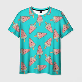 Мужская футболка 3D с принтом Ice cream Watermelon в Кировске, 100% полиэфир | прямой крой, круглый вырез горловины, длина до линии бедер | food | ice cream | pattern | sweet | vegetarian | watermelon | арбуз | вегетарианство | еда | мороженое | паттерн | правильное питание | сладкое