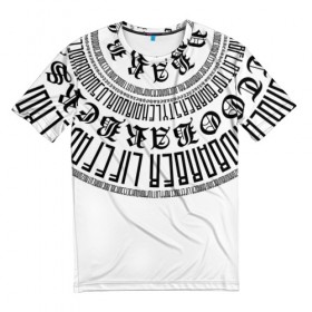 Мужская футболка 3D с принтом Каллиграфия БАРБЕР WHITE в Кировске, 100% полиэфир | прямой крой, круглый вырез горловины, длина до линии бедер | 