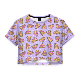 Женская футболка 3D укороченная с принтом Пицца Мун в Кировске, 100% полиэстер | круглая горловина, длина футболки до линии талии, рукава с отворотами | Тематика изображения на принте: food | pattern | pizza | sailor moon | еда | паттерн | пицца | сейлор мун
