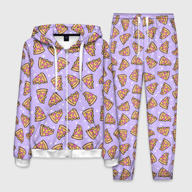 Мужской костюм 3D с принтом Пицца Мун в Кировске, 100% полиэстер | Манжеты и пояс оформлены тканевой резинкой, двухслойный капюшон со шнурком для регулировки, карманы спереди | Тематика изображения на принте: food | pattern | pizza | sailor moon | еда | паттерн | пицца | сейлор мун