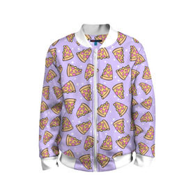 Детский бомбер 3D с принтом Пицца Мун в Кировске, 100% полиэстер | застегивается на молнию, по бокам два кармана без застежек, мягкие манжеты, по низу бомбера и на воротнике — эластичная резинка | Тематика изображения на принте: food | pattern | pizza | sailor moon | еда | паттерн | пицца | сейлор мун