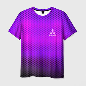 Мужская футболка 3D с принтом MITSUBISHI неоновый карбон в Кировске, 100% полиэфир | прямой крой, круглый вырез горловины, длина до линии бедер | 