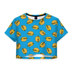 Женская футболка Cropp-top с принтом Бургеры в Кировске, 100% полиэстер | круглая горловина, длина футболки до линии талии, рукава с отворотами | burger | fast food | food | pattern | бургер | еда | паттерн | фастфуд