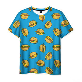Мужская футболка 3D с принтом Бургеры в Кировске, 100% полиэфир | прямой крой, круглый вырез горловины, длина до линии бедер | burger | fast food | food | pattern | бургер | еда | паттерн | фастфуд