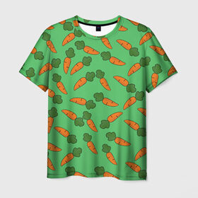 Мужская футболка 3D с принтом Carrots в Кировске, 100% полиэфир | прямой крой, круглый вырез горловины, длина до линии бедер | carrot | food | pattern | vegan | vegetarian | веган | вегетарианство | еда | кролик | марковка | морковь | паттерн