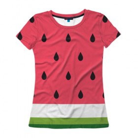 Женская футболка 3D с принтом Арбузная в Кировске, 100% полиэфир ( синтетическое хлопкоподобное полотно) | прямой крой, круглый вырез горловины, длина до линии бедер | food | pattern | vegan | vegetarian | watermelon | арбуз | веган | вегетарианство | еда | паттерн