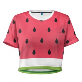 Женская футболка 3D укороченная с принтом Арбузная в Кировске, 100% полиэстер | круглая горловина, длина футболки до линии талии, рукава с отворотами | food | pattern | vegan | vegetarian | watermelon | арбуз | веган | вегетарианство | еда | паттерн