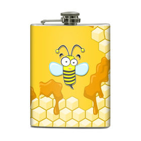 Фляга с принтом Пчелка в Кировске, металлический корпус | емкость 0,22 л, размер 125 х 94 мм. Виниловая наклейка запечатывается полностью | животные | лето | мед | насекомые | природа | пчела | пчелка | соты
