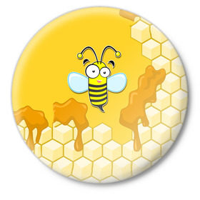 Значок с принтом Пчелка в Кировске,  металл | круглая форма, металлическая застежка в виде булавки | животные | лето | мед | насекомые | природа | пчела | пчелка | соты