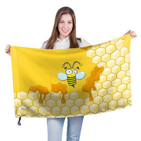Флаг 3D с принтом Пчелка в Кировске, 100% полиэстер | плотность ткани — 95 г/м2, размер — 67 х 109 см. Принт наносится с одной стороны | Тематика изображения на принте: животные | лето | мед | насекомые | природа | пчела | пчелка | соты