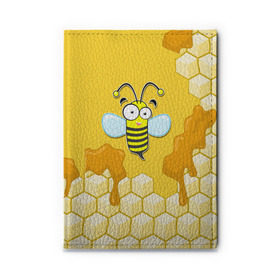 Обложка для автодокументов с принтом Пчелка в Кировске, натуральная кожа |  размер 19,9*13 см; внутри 4 больших “конверта” для документов и один маленький отдел — туда идеально встанут права | животные | лето | мед | насекомые | природа | пчела | пчелка | соты