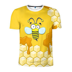 Мужская футболка 3D спортивная с принтом Пчелка в Кировске, 100% полиэстер с улучшенными характеристиками | приталенный силуэт, круглая горловина, широкие плечи, сужается к линии бедра | животные | лето | мед | насекомые | природа | пчела | пчелка | соты