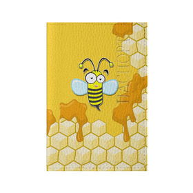 Обложка для паспорта матовая кожа с принтом Пчелка в Кировске, натуральная матовая кожа | размер 19,3 х 13,7 см; прозрачные пластиковые крепления | животные | лето | мед | насекомые | природа | пчела | пчелка | соты