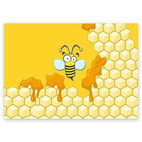 Поздравительная открытка с принтом Пчелка в Кировске, 100% бумага | плотность бумаги 280 г/м2, матовая, на обратной стороне линовка и место для марки
 | животные | лето | мед | насекомые | природа | пчела | пчелка | соты