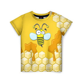 Детская футболка 3D с принтом Пчелка в Кировске, 100% гипоаллергенный полиэфир | прямой крой, круглый вырез горловины, длина до линии бедер, чуть спущенное плечо, ткань немного тянется | Тематика изображения на принте: животные | лето | мед | насекомые | природа | пчела | пчелка | соты