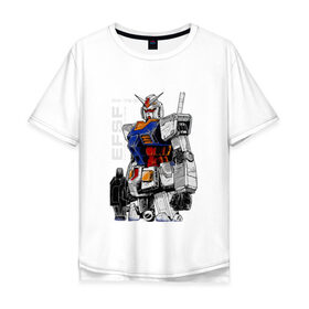 Мужская футболка хлопок Oversize с принтом Gundam в Кировске, 100% хлопок | свободный крой, круглый ворот, “спинка” длиннее передней части | Тематика изображения на принте: gundam | манга | робо | япония