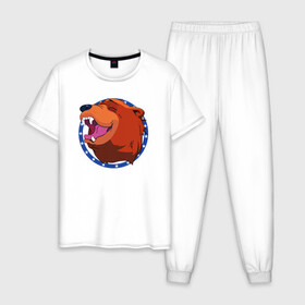 Мужская пижама хлопок с принтом Bear for Hire в Кировске, 100% хлопок | брюки и футболка прямого кроя, без карманов, на брюках мягкая резинка на поясе и по низу штанин
 | bear for hire | far cry 5 | медведь | фар край 5