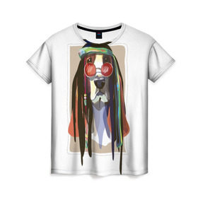 Женская футболка 3D с принтом Reggae Dog в Кировске, 100% полиэфир ( синтетическое хлопкоподобное полотно) | прямой крой, круглый вырез горловины, длина до линии бедер | хиппи