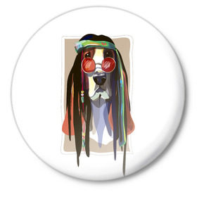 Значок с принтом Reggae Dog в Кировске,  металл | круглая форма, металлическая застежка в виде булавки | хиппи