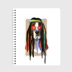 Тетрадь с принтом Reggae Dog в Кировске, 100% бумага | 48 листов, плотность листов — 60 г/м2, плотность картонной обложки — 250 г/м2. Листы скреплены сбоку удобной пружинной спиралью. Уголки страниц и обложки скругленные. Цвет линий — светло-серый
 | хиппи