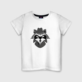 Детская футболка хлопок с принтом Гангстер енот в Кировске, 100% хлопок | круглый вырез горловины, полуприлегающий силуэт, длина до линии бедер | бандит | нуар | плащ | шляпа