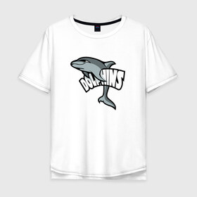 Мужская футболка хлопок Oversize с принтом Дельфины в Кировске, 100% хлопок | свободный крой, круглый ворот, “спинка” длиннее передней части | дельфин | дельфины | летние | лето | море | морская | отдых | отпуск | рыба | с дельфином