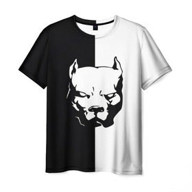 Мужская футболка 3D с принтом Питбуль в Кировске, 100% полиэфир | прямой крой, круглый вырез горловины, длина до линии бедер | агрессия | башка | белое | голова | пес | пит буль | питбуль | собака | спорт | стаф | стафф | стаффорд | чб | черное