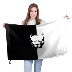 Флаг 3D с принтом Питбуль в Кировске, 100% полиэстер | плотность ткани — 95 г/м2, размер — 67 х 109 см. Принт наносится с одной стороны | агрессия | башка | белое | голова | пес | пит буль | питбуль | собака | спорт | стаф | стафф | стаффорд | чб | черное